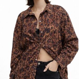 Free People Early Morning Floral Leopard Button Down Shirt Size XS